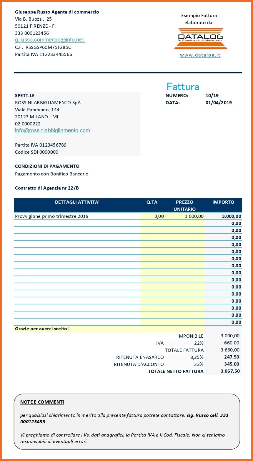 Dettagli della fattura